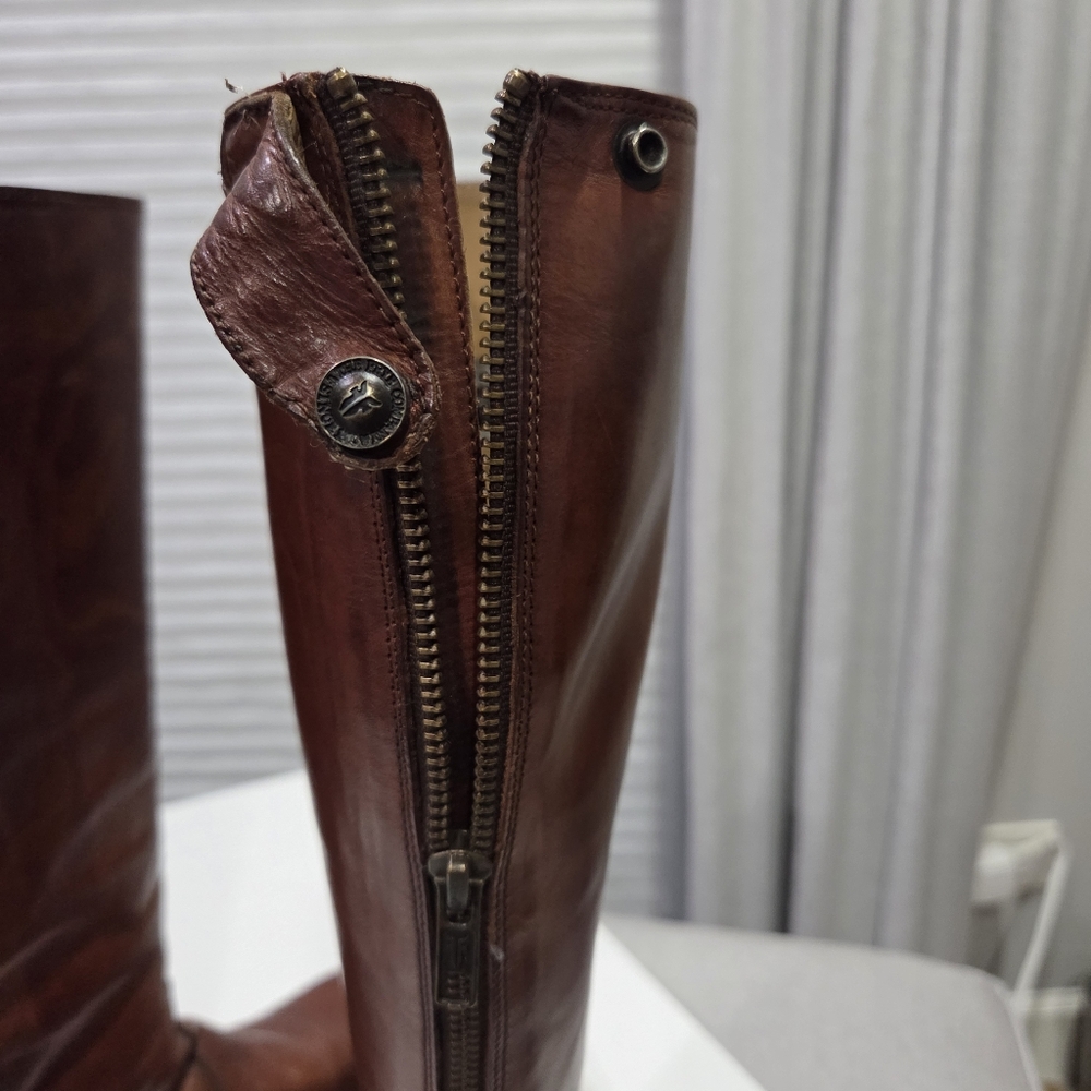 FRYE Melissa Cognac Leather Back Zipper Strap Riding Boot Flexstep Men's 5.5 - Picture 11 of 11